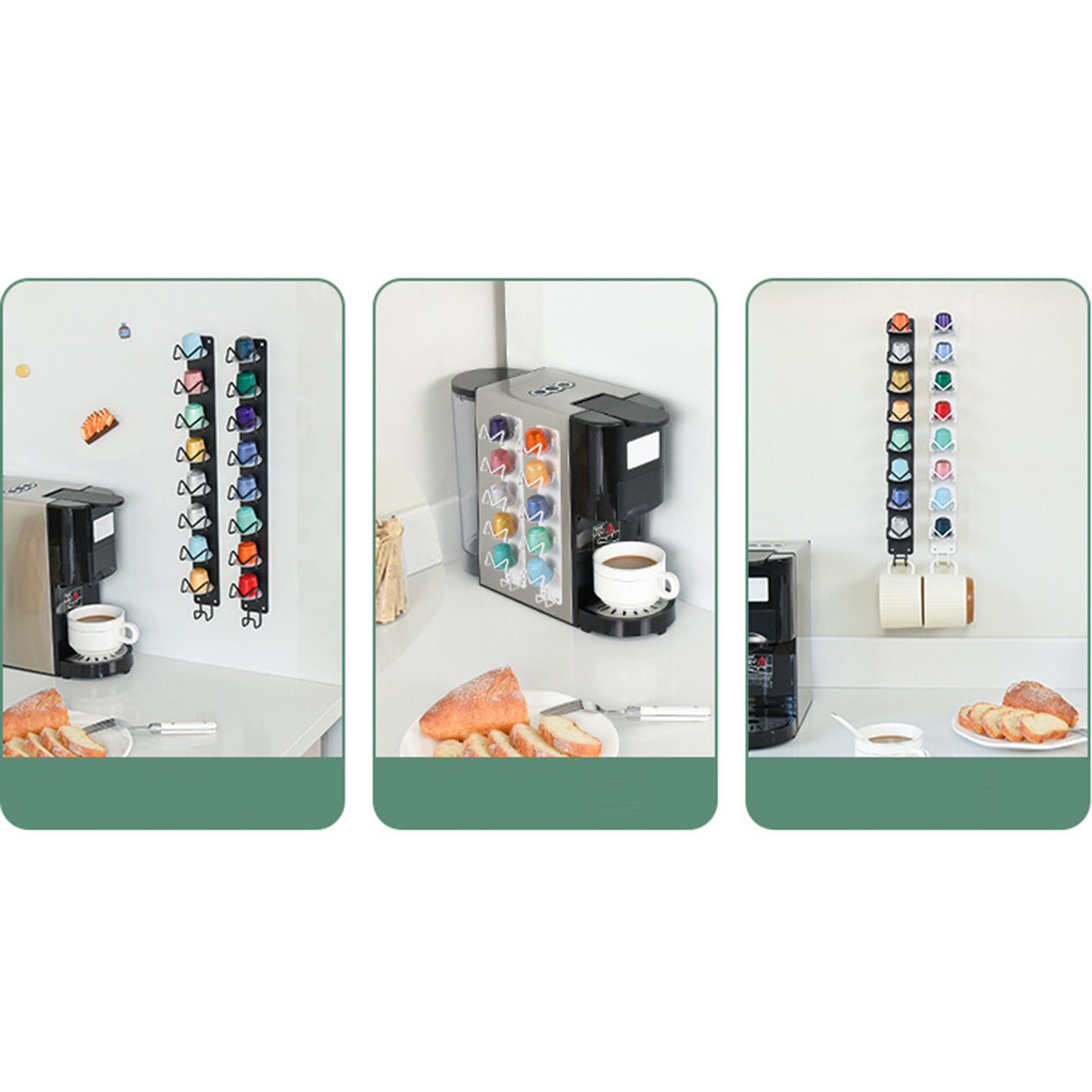 Adhesive Storage Rack Carbon Steel Wall-Mounted Coffee Capsule Holder Long Style Adhesive Storage Rack Carbon Steel Wall-Mounted Coffee Capsule Holder Long Style